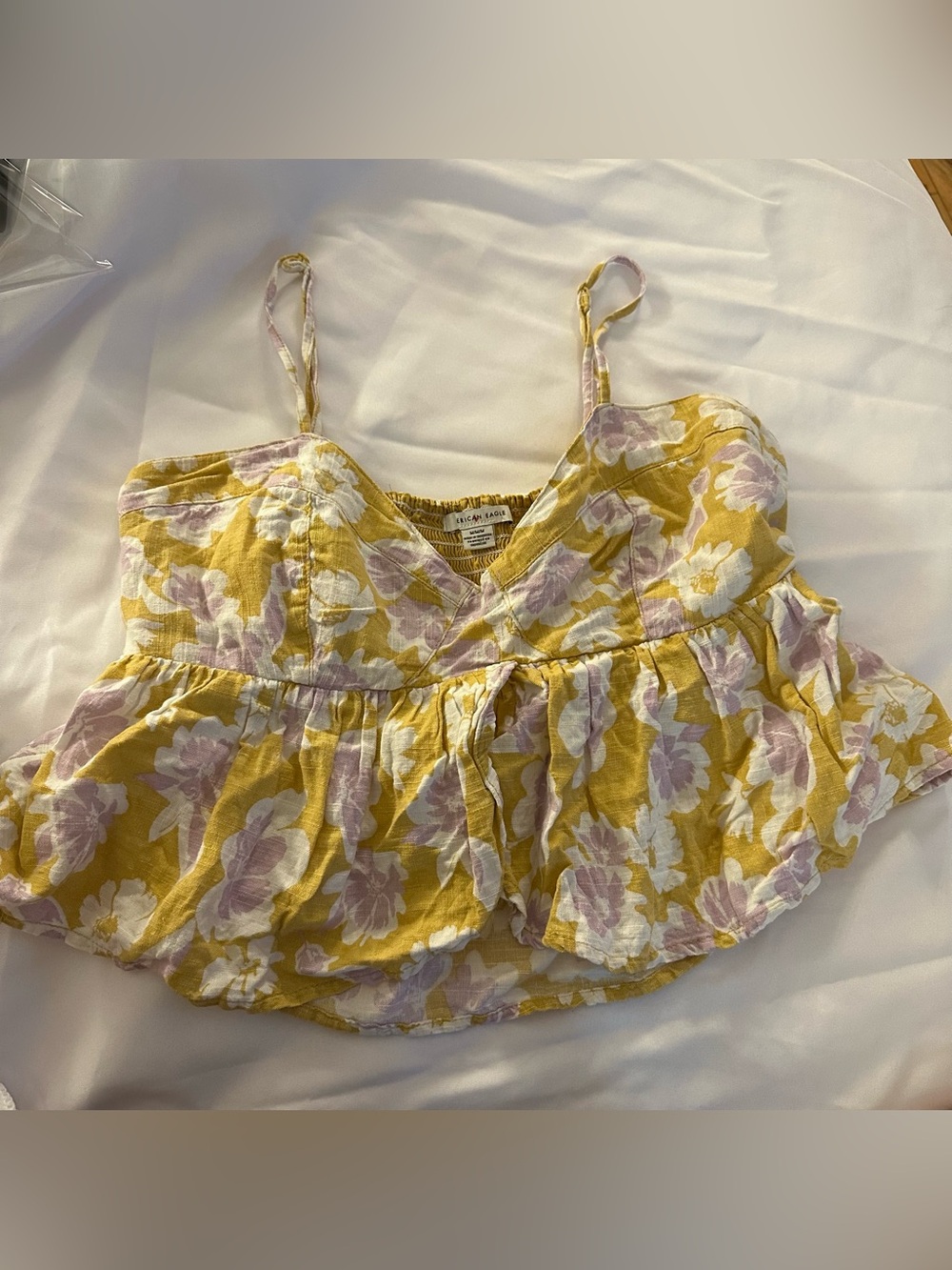 0024 American Eagle Linen Mustard Floral Cami - Size M